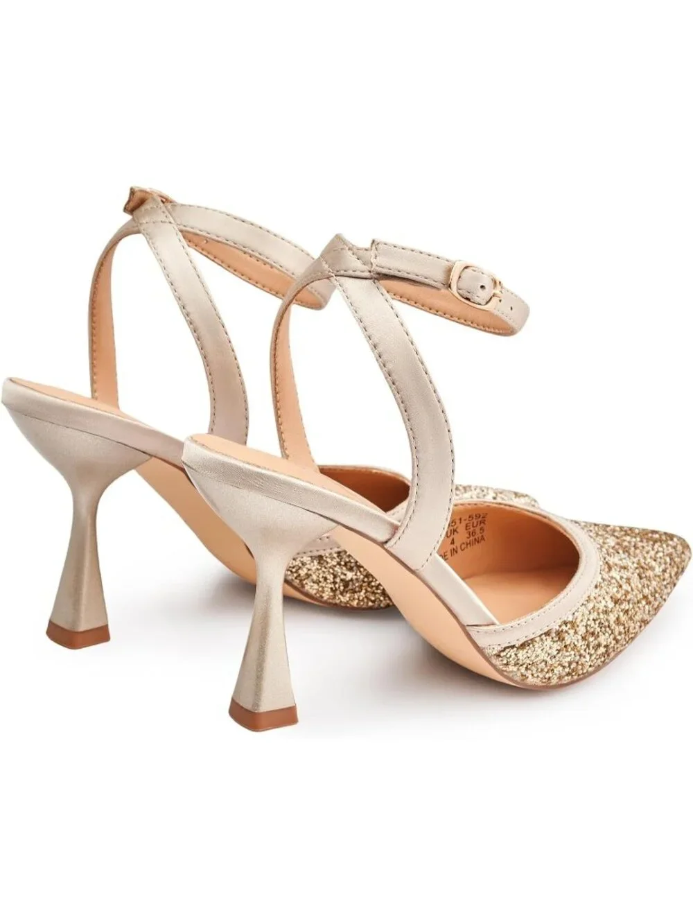 Women's Gold Slingback Pointed Toe Stiletto Heels Ankle Strap Dress Shoes
